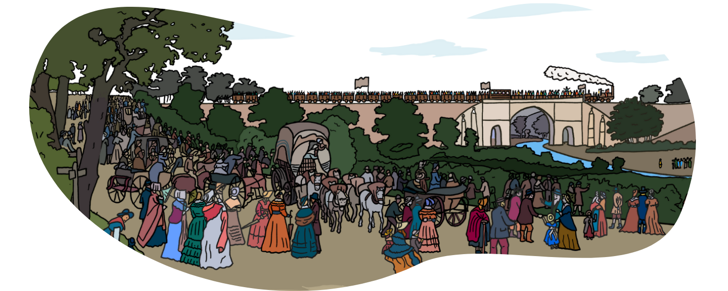 Drawing of the first Locomotion 1 journey in 1825